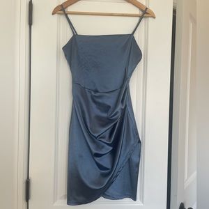 WINDSOR Blue Ruched Mini Dress Silk, Satin Material / Size Medium